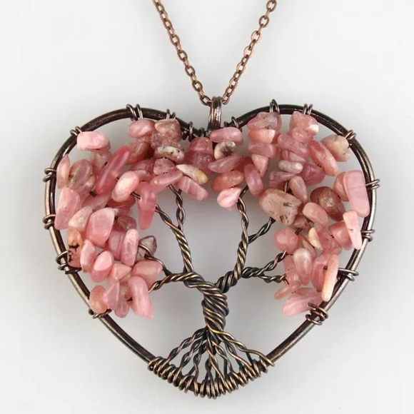 'Living Tree' Natural Gemstone Heart Pendant Necklace - Picture 6 of 14